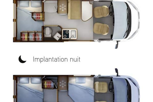 Plan camping-car jour et nuit vue dessus