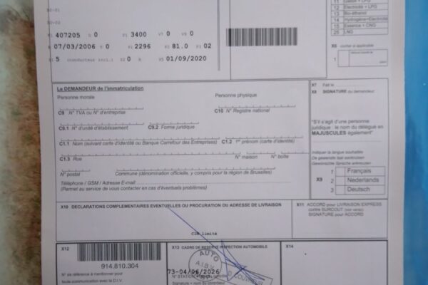 Formulaire de demande d’immatriculation d’un véhicule