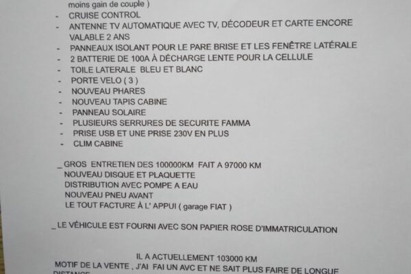 Liste d’options et prix camping-car