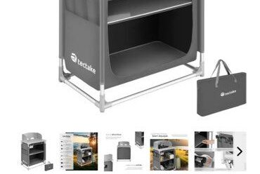 Meuble cuisine camping aluminium avec étagères