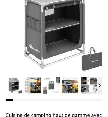 Meuble cuisine camping aluminium avec étagères