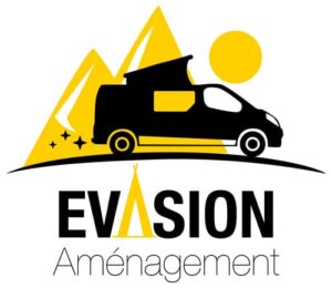 Logo Evasion Aménagement avec van et montagnes