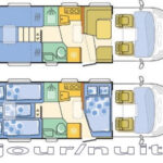 Plan intérieur camping-car jour et nuit.