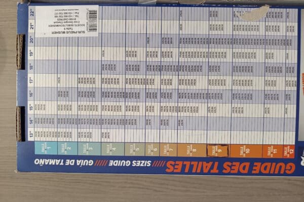 Guida alle taglie degli indumenti visualizzata orizzontalmente.